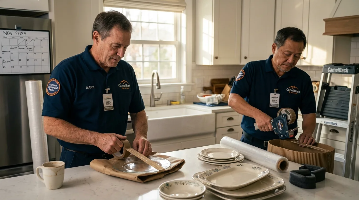 Professional crew packing kitchen dishware in Braddock, PA